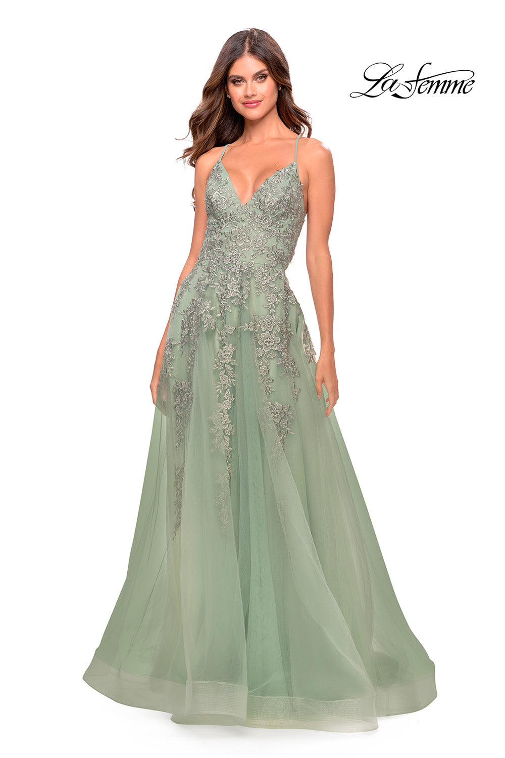 La Femme 31503 prom dress images. La Femme 31503 is available in these colors: Aqua, Light Periwinkle, Sage.