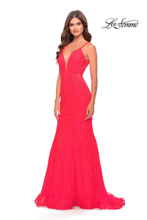 La Femme 31512 prom dress images.  La Femme 31512 is available in these colors: Aqua, Hot Coral, Purple, Sage.