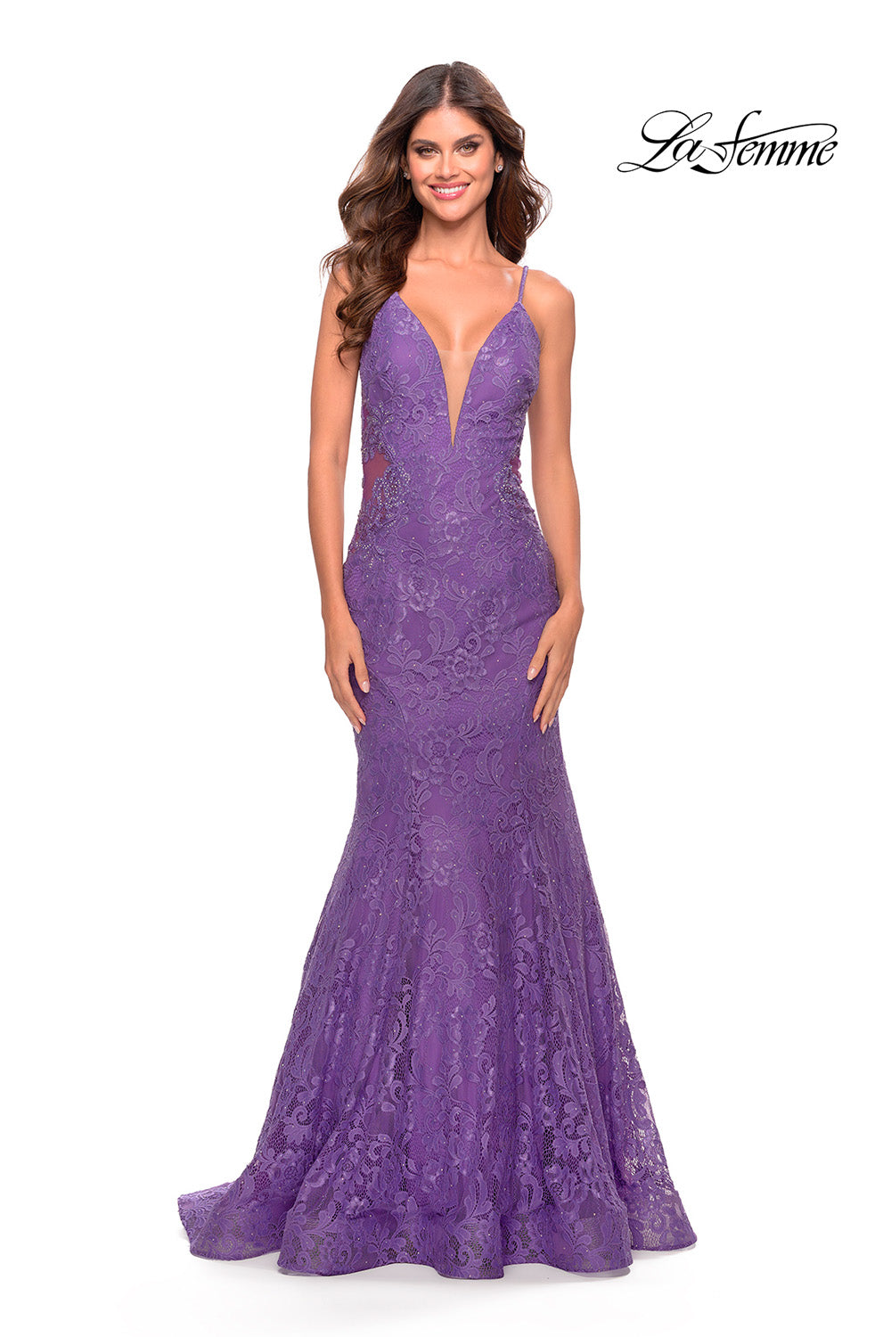 La Femme 31512 prom dress images. La Femme 31512 is available in these colors: Aqua, Hot Coral, Purple, Sage.
