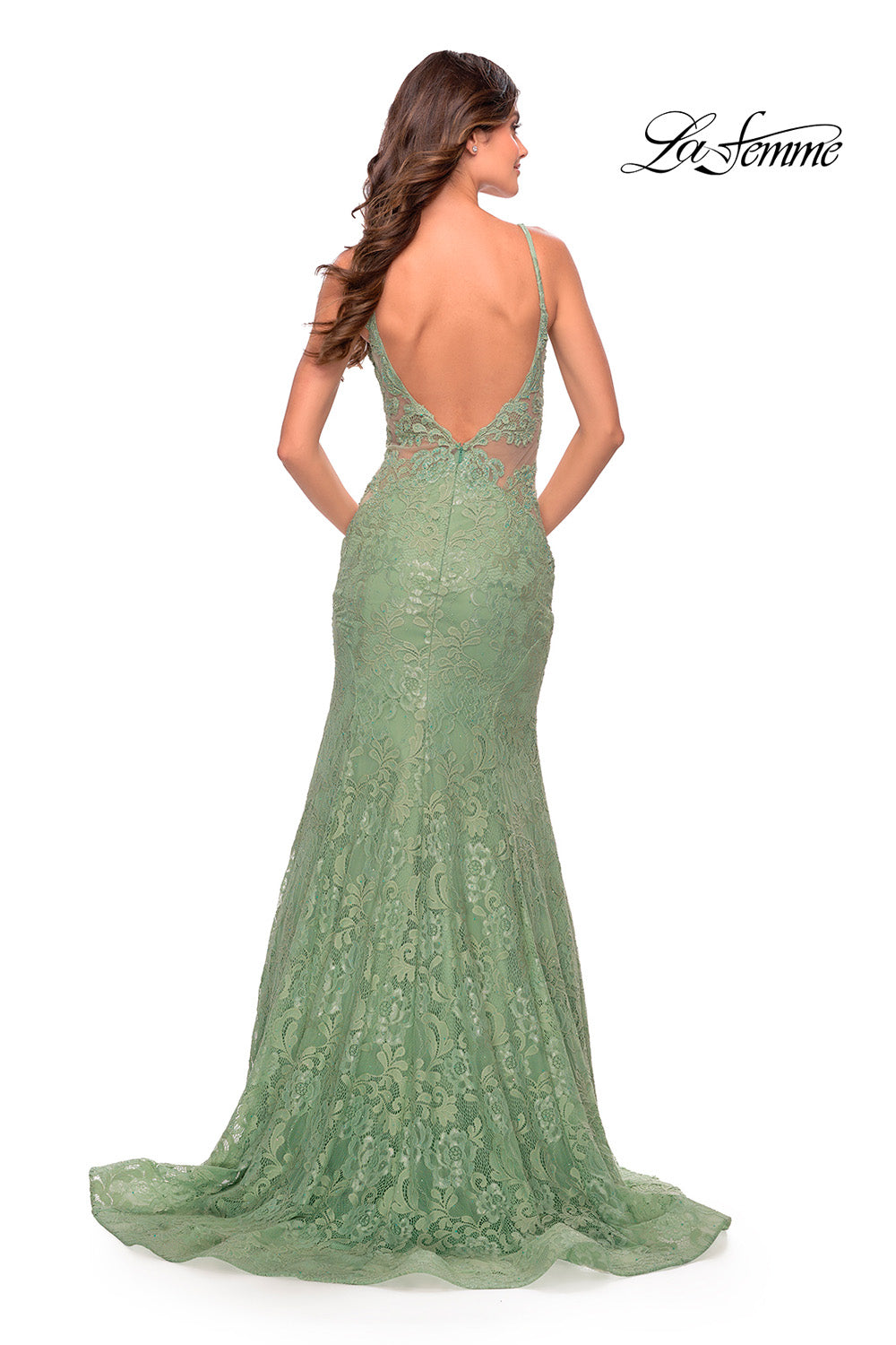 La Femme 31512 prom dress images. La Femme 31512 is available in these colors: Aqua, Hot Coral, Purple, Sage.