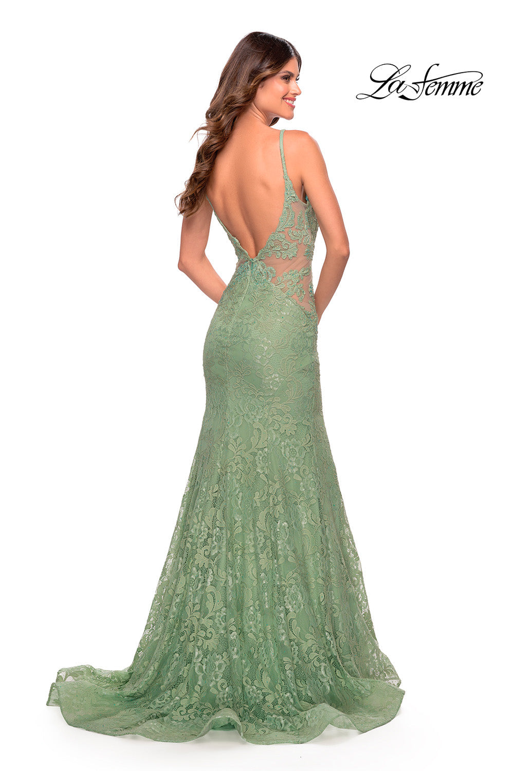 La Femme 31512 prom dress images. La Femme 31512 is available in these colors: Aqua, Hot Coral, Purple, Sage.
