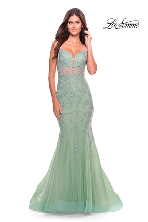 La Femme 31579 prom dress images.  La Femme 31579 is available in these colors: Cloud Blue, Sage.