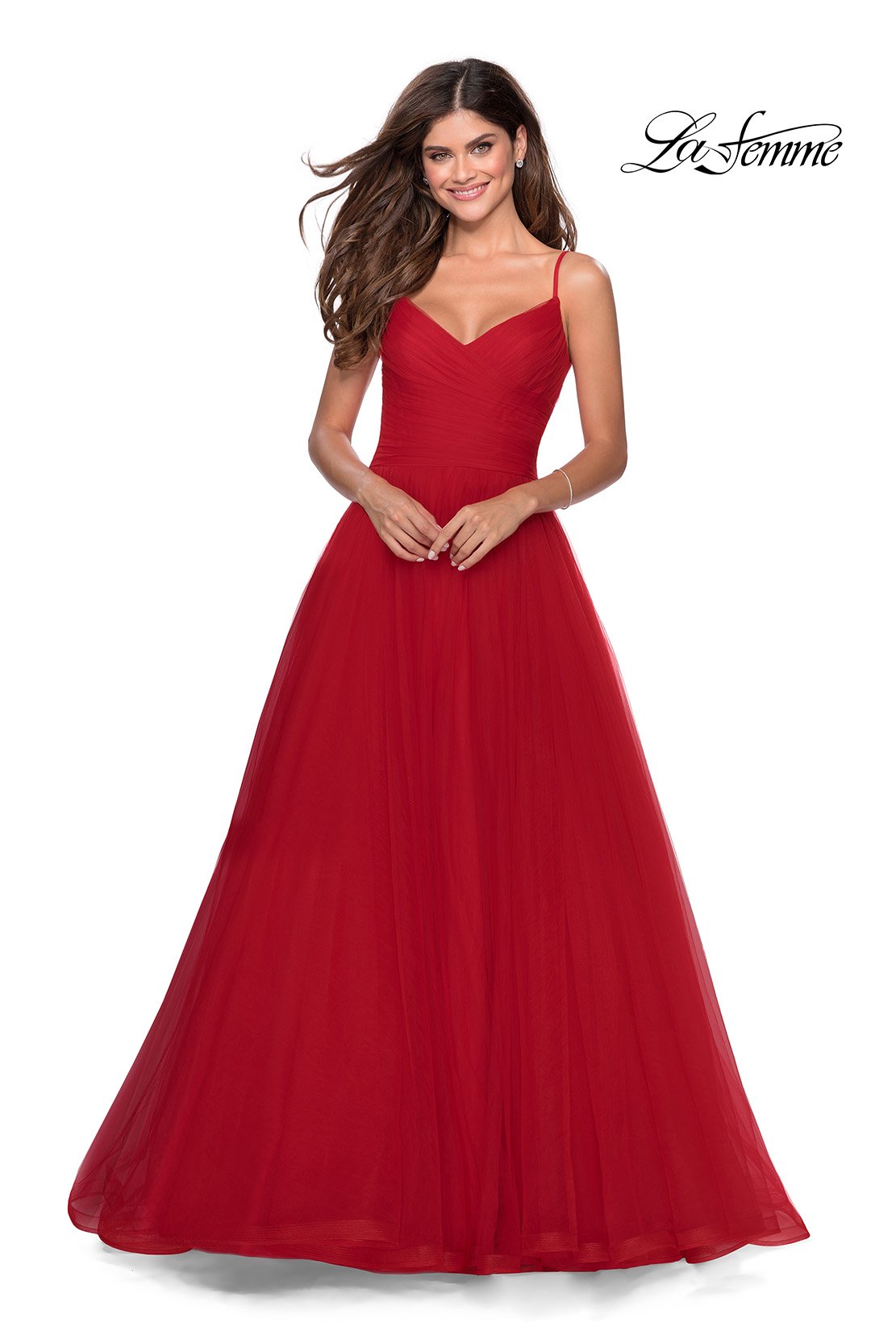 La Femme 28123 prom dress images. La Femme 28123 is available in these colors: Black, Electric Blue, Lilac Mist, Neon Pink, Red.