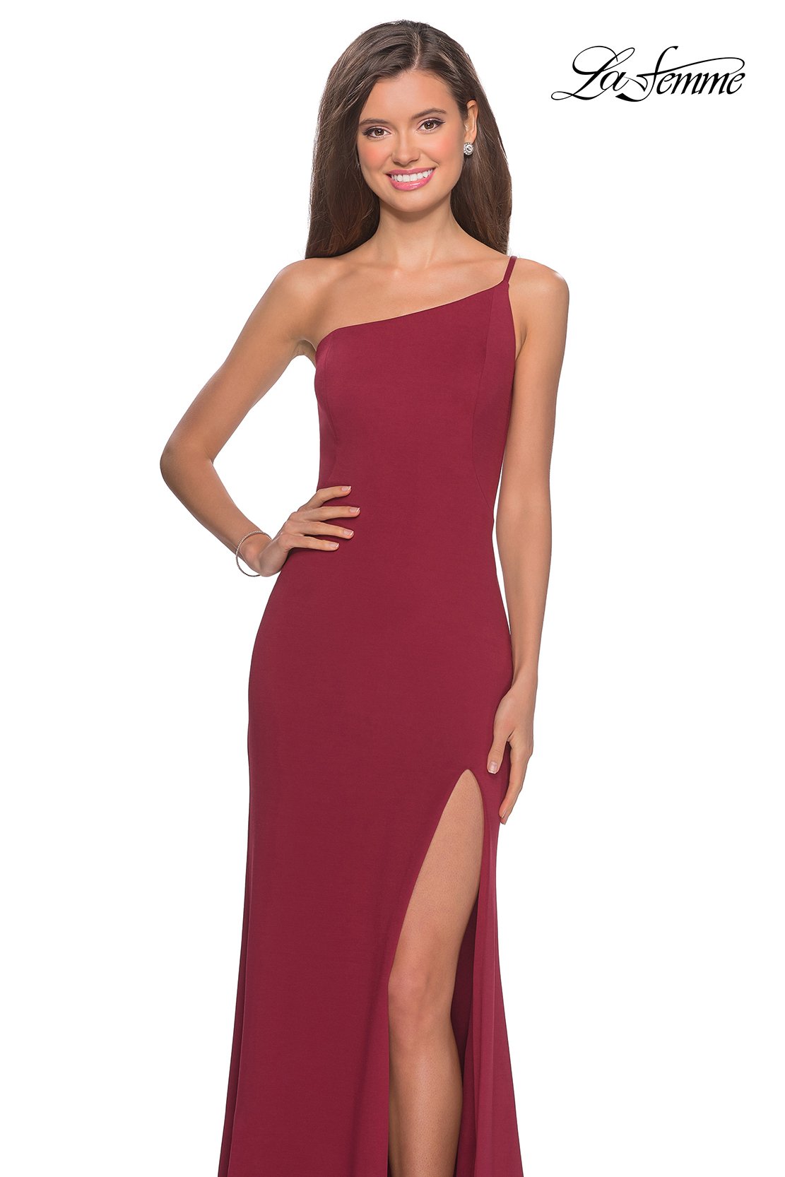 La Femme 28176 prom dress images. La Femme 28176 is available in these colors: Black, Burgundy, White, Yellow.