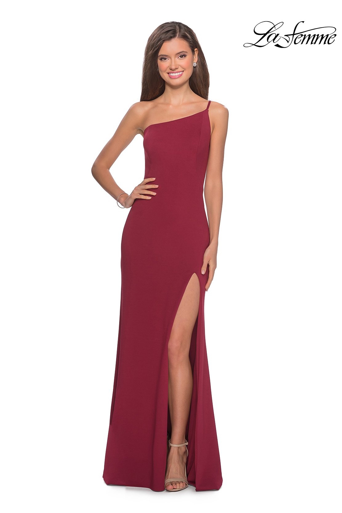 La Femme 28176 prom dress images. La Femme 28176 is available in these colors: Black, Burgundy, White, Yellow.
