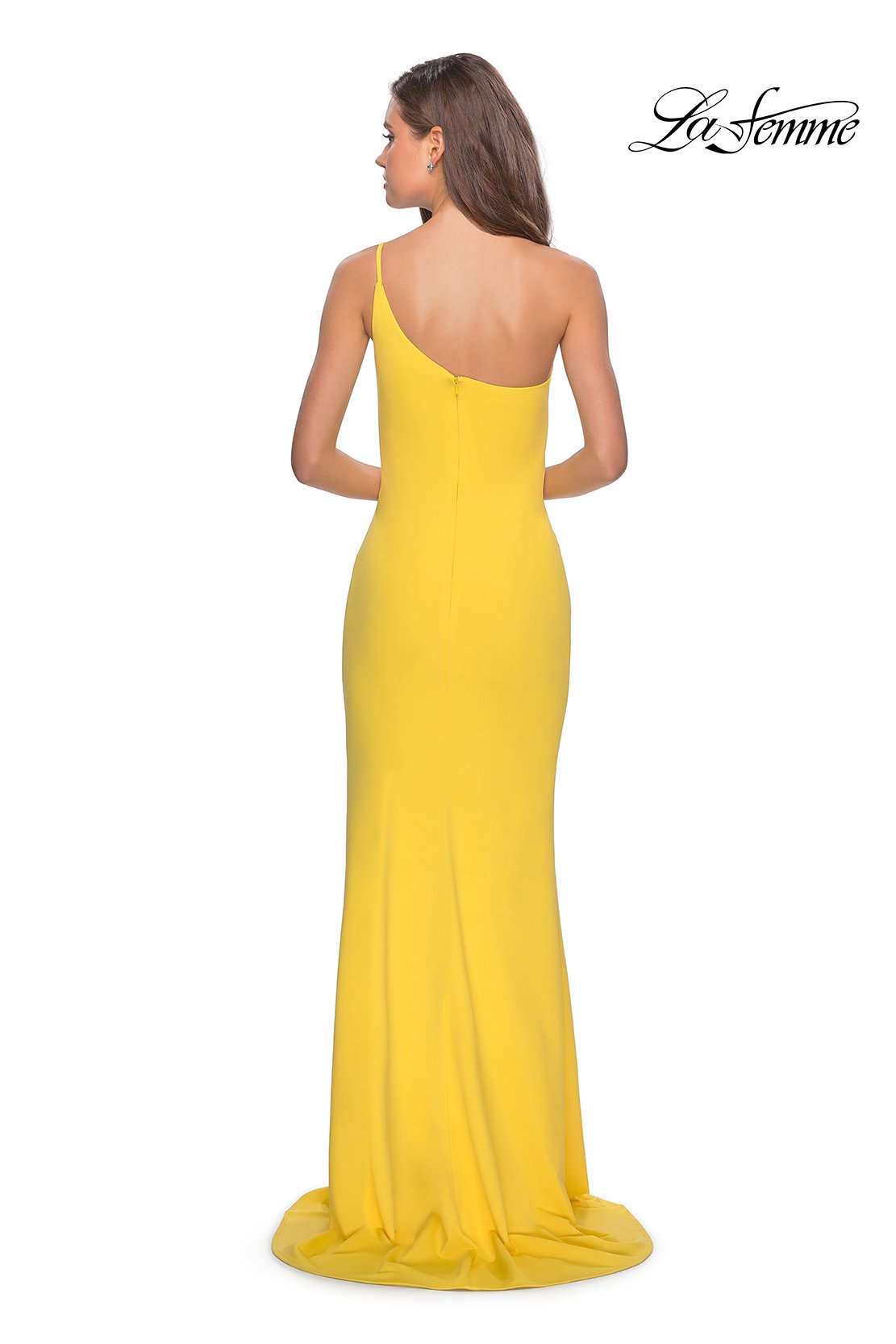 La Femme 28176 prom dress images. La Femme 28176 is available in these colors: Black, Burgundy, White, Yellow.