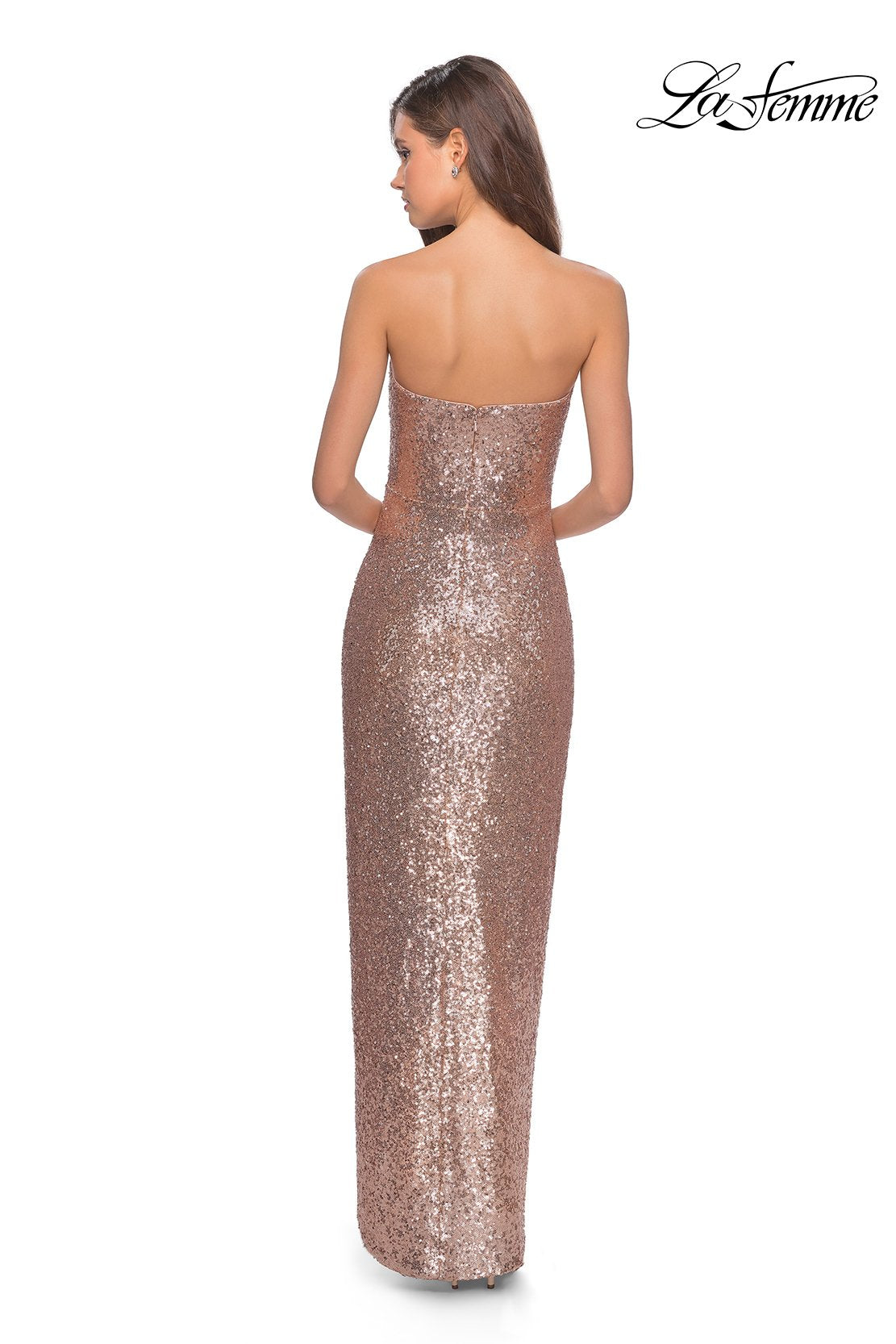 La Femme 28180 prom dress images. La Femme 28180 is available in these colors: Black, Rose Gold.