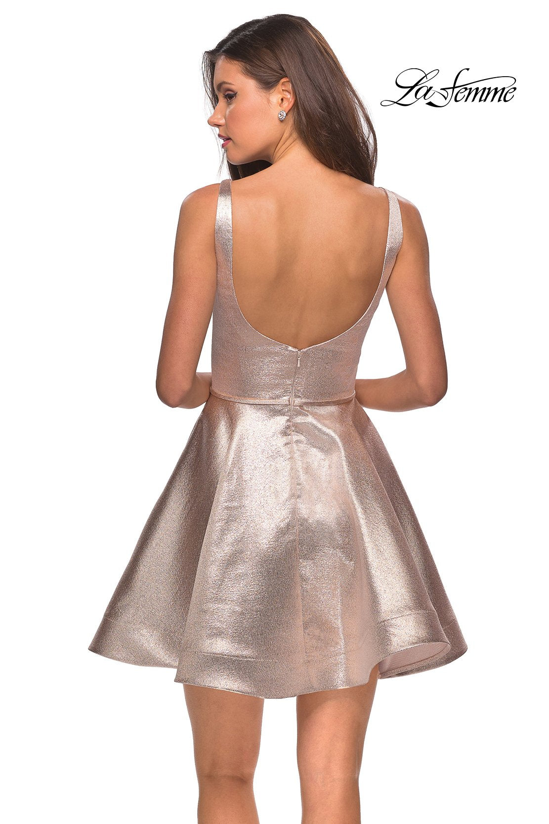 La Femme 28181 prom dress images. La Femme 28181 is available in these colors: Gold Black, Rose Gold.