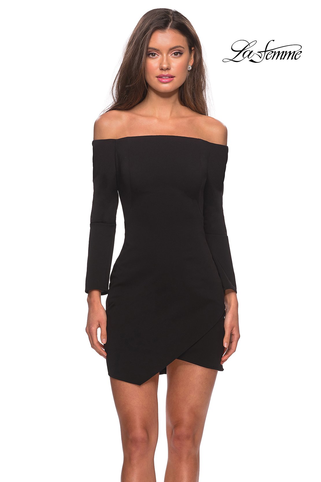 La Femme 28182 prom dress images. La Femme 28182 is available in these colors: Black, Red.