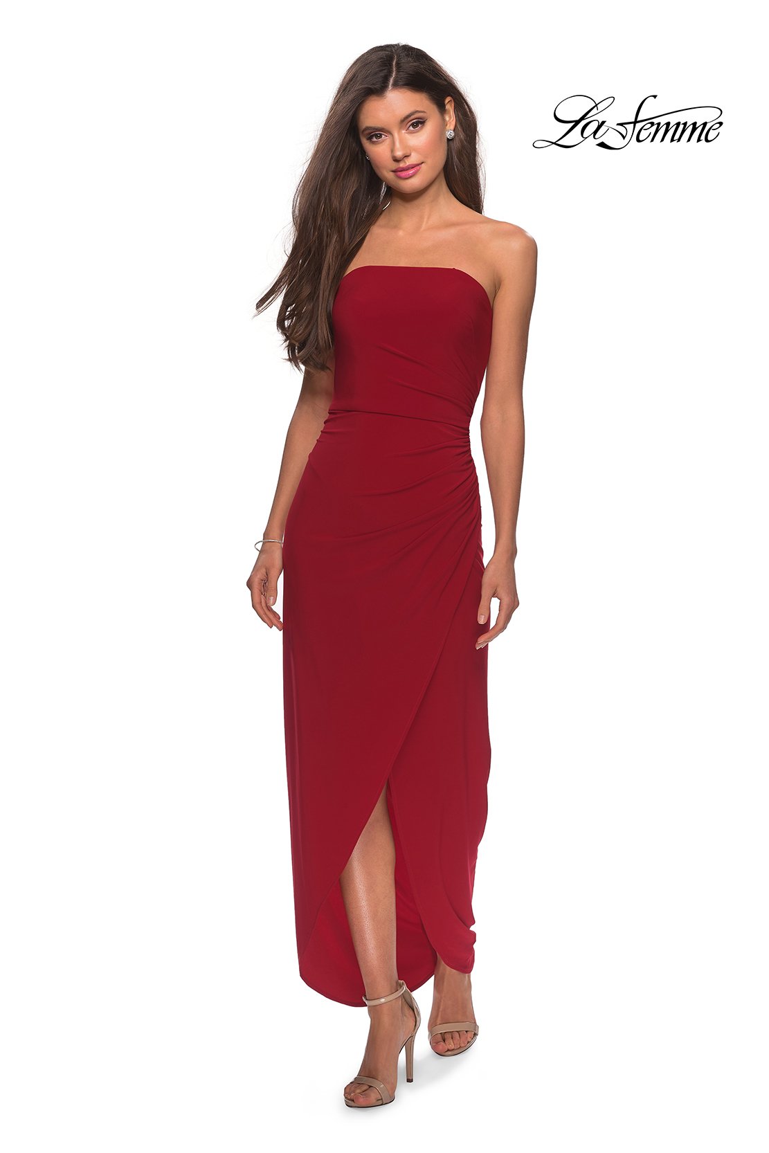 La Femme 28204 prom dress images. La Femme 28204 is available in these colors: Black, Dark Purple, Red.