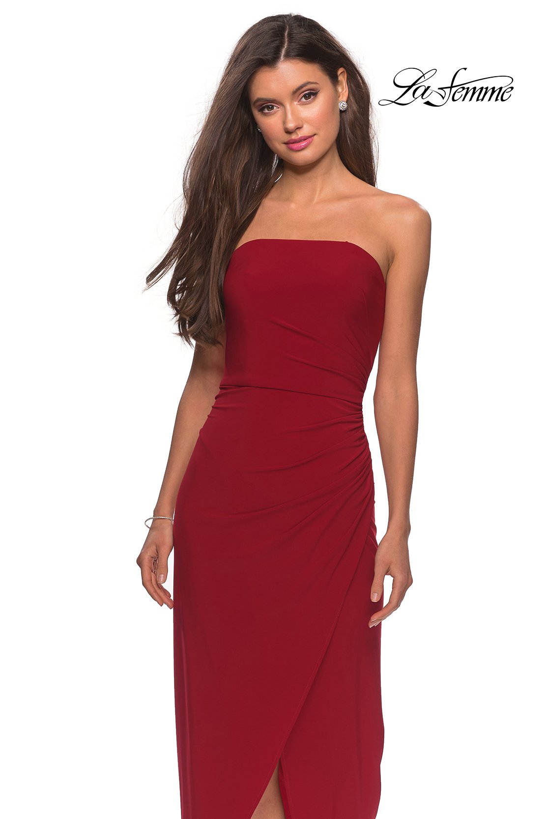 La Femme 28204 prom dress images. La Femme 28204 is available in these colors: Black, Dark Purple, Red.