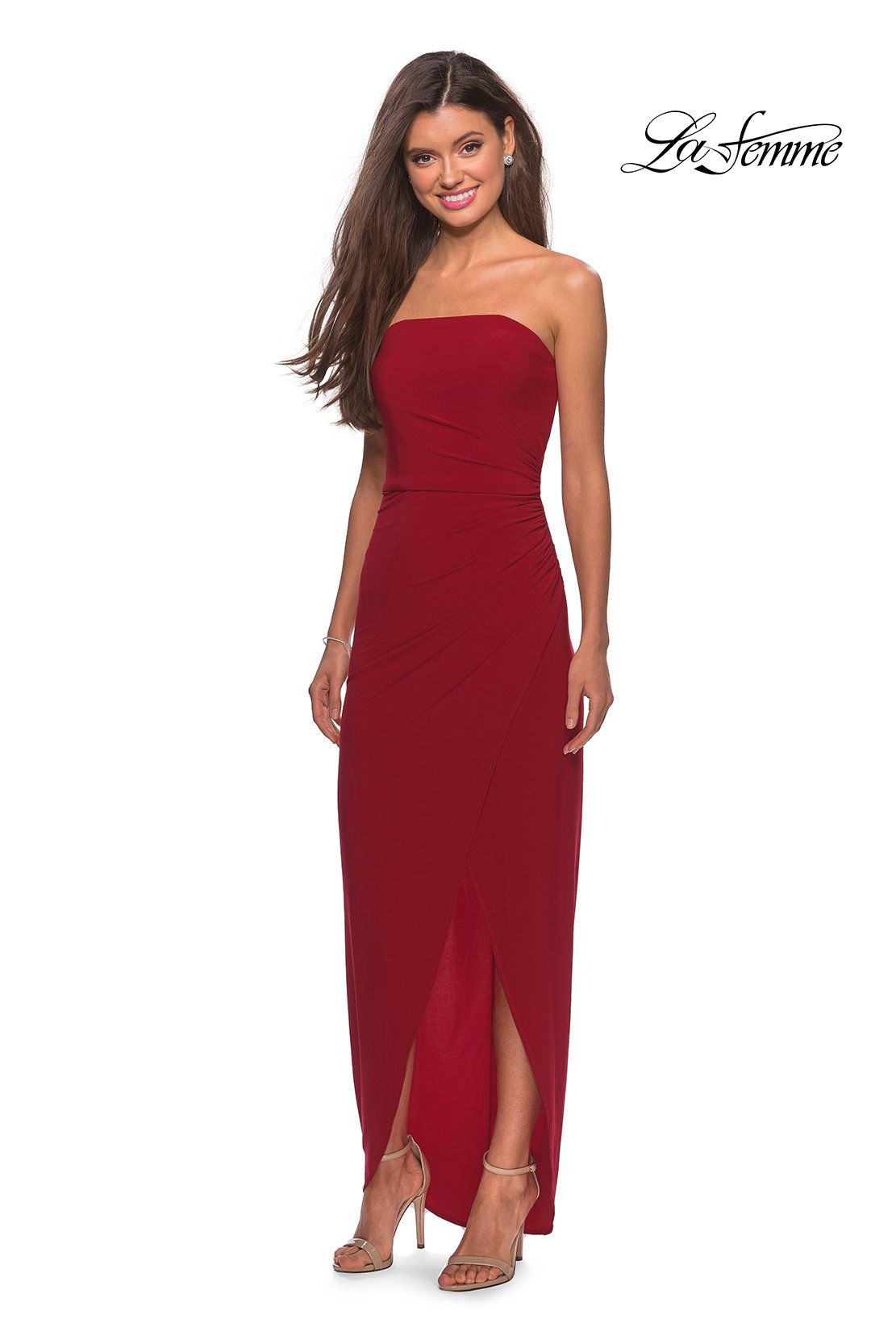 La Femme 28204 prom dress images. La Femme 28204 is available in these colors: Black, Dark Purple, Red.