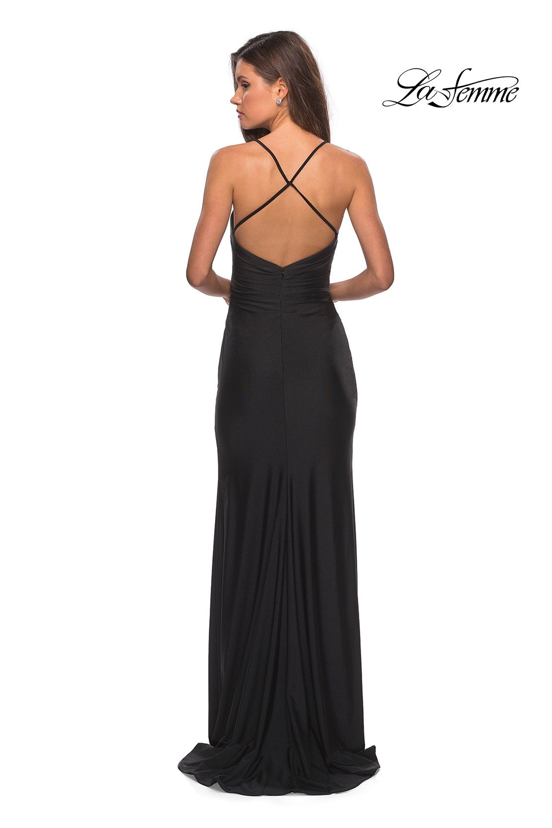 La Femme 28206 prom dress images. La Femme 28206 is available in these colors: Black, Burgundy, Nude.