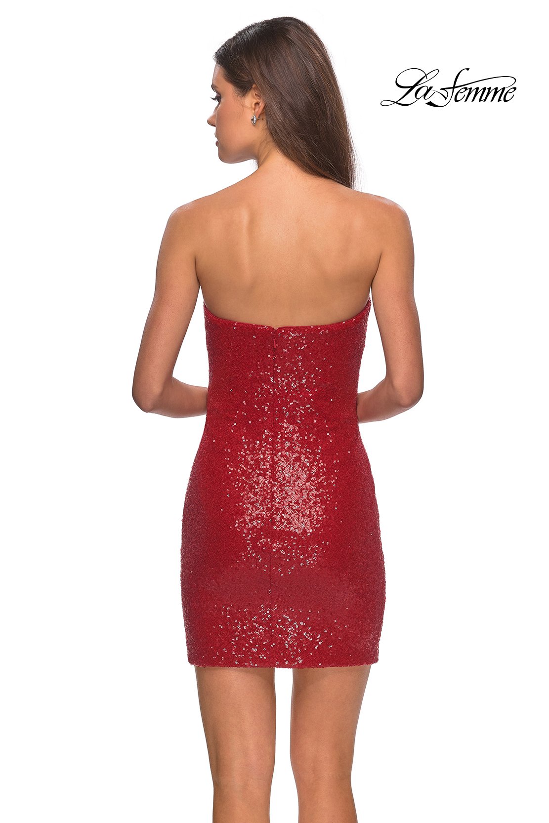 La Femme 28229 prom dress images. La Femme 28229 is available in these colors: Gunmetal, Red.