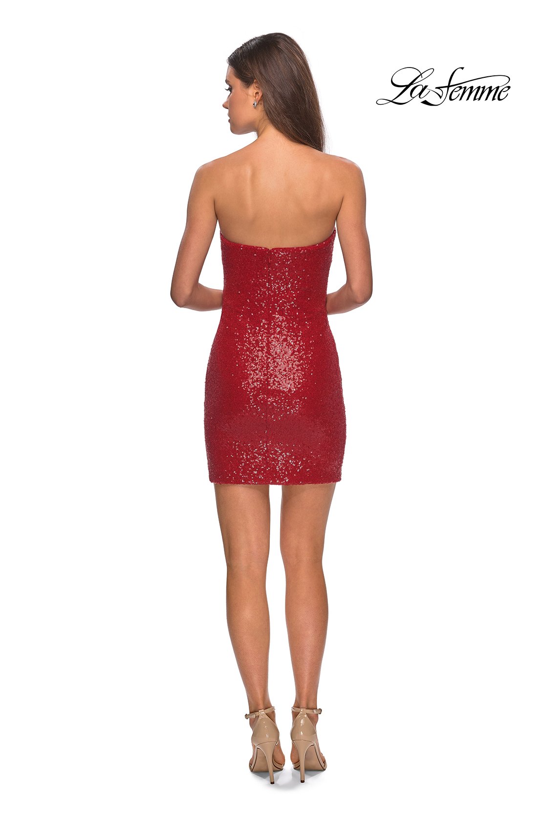 La Femme 28229 prom dress images. La Femme 28229 is available in these colors: Gunmetal, Red.