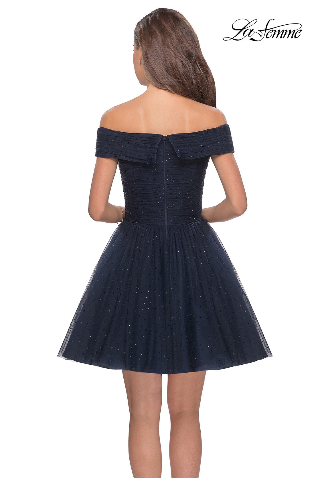 La Femme 28234 prom dress images. La Femme 28234 is available in these colors: Navy.