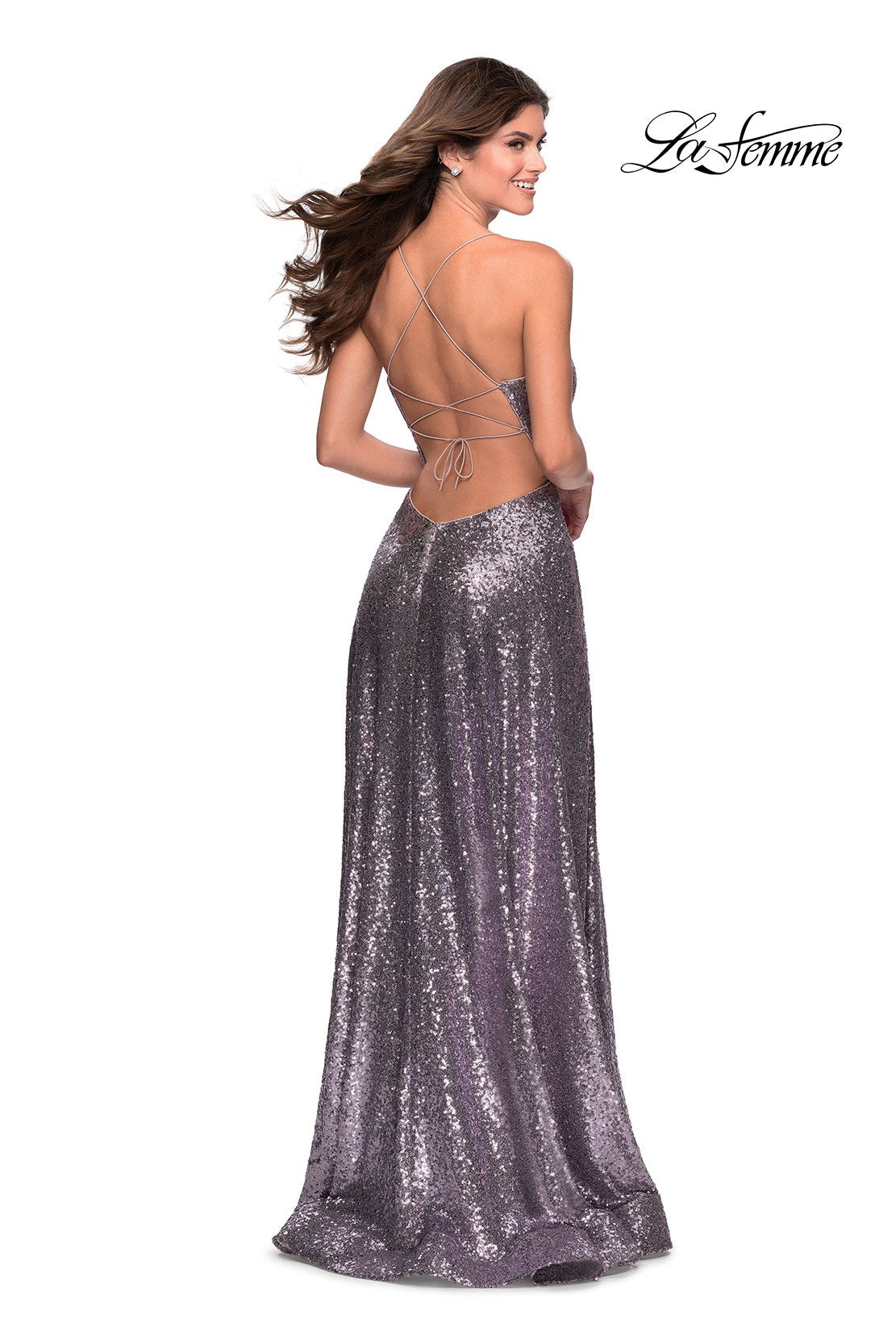 La Femme 28276 prom dress images. La Femme 28276 is available in these colors: Black, Lavender Gray, Mint, Navy, Rose Gold.