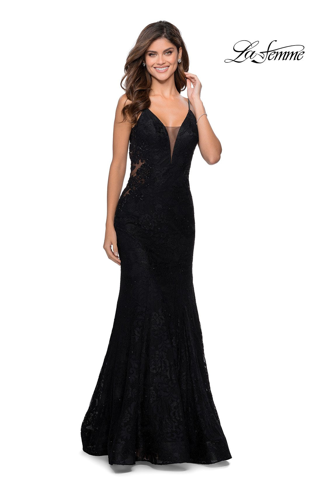 La Femme 28355 prom dress images. La Femme 28355 is available in these colors: Black, Electric Blue, Neon Pink.