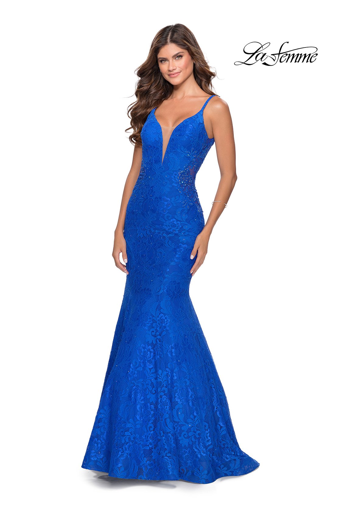 La Femme 28355 prom dress images. La Femme 28355 is available in these colors: Black, Electric Blue, Neon Pink.