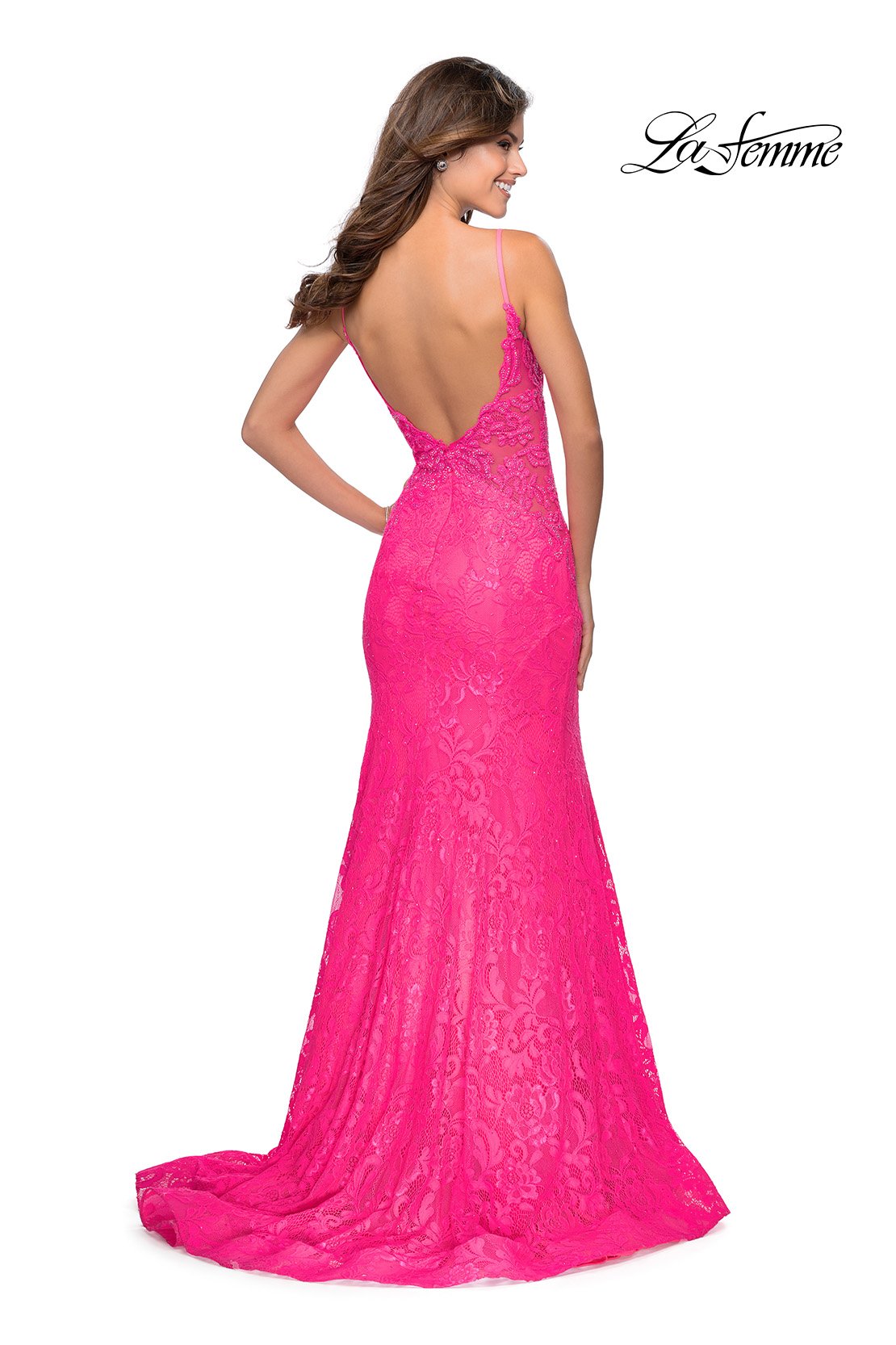 La Femme 28355 prom dress images. La Femme 28355 is available in these colors: Black, Electric Blue, Neon Pink.