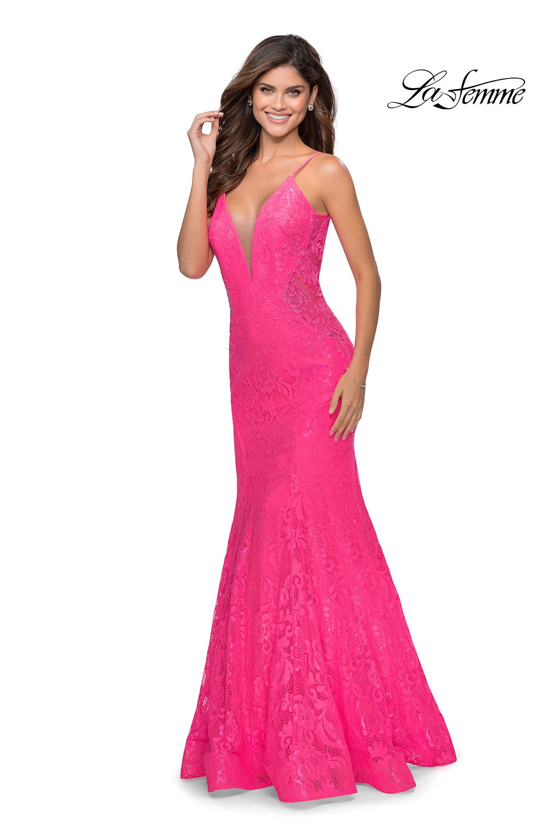 La Femme 28355 prom dress images. La Femme 28355 is available in these colors: Black, Electric Blue, Neon Pink.