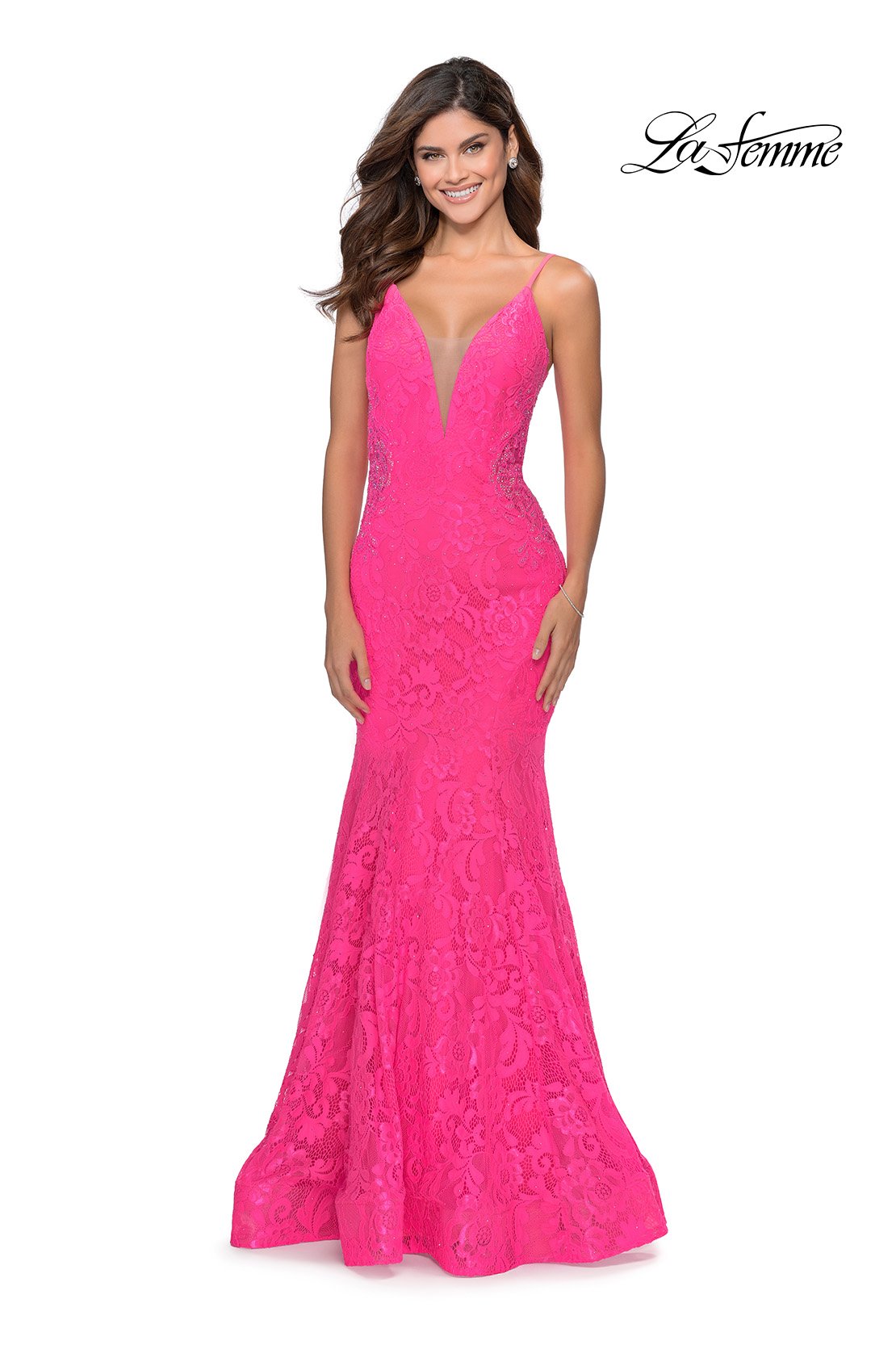 La Femme 28355 prom dress images. La Femme 28355 is available in these colors: Black, Electric Blue, Neon Pink.