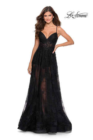 La Femme 28390 prom dress images.  La Femme 28390 is available in these colors: Black.