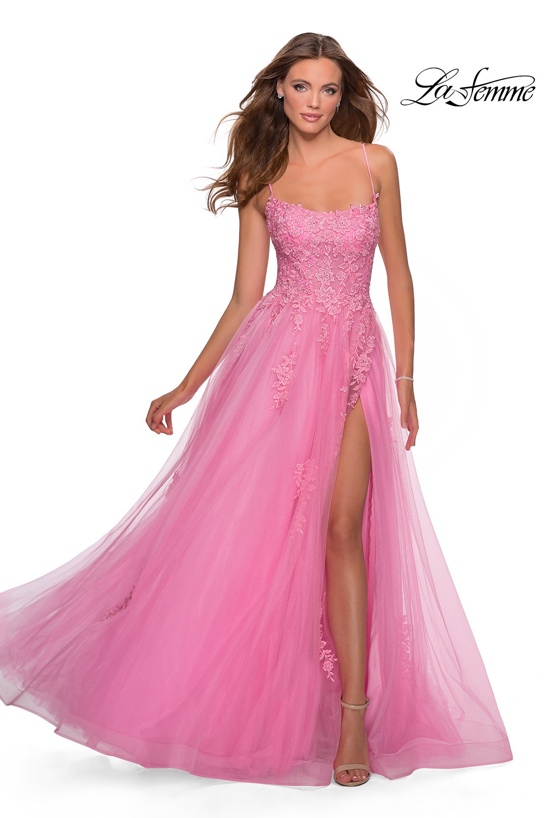 La Femme 28470 prom dress images.  La Femme 28470 is available in these colors: Dusty Mauve, Millennial Pink, Mint, Silver, Yellow.