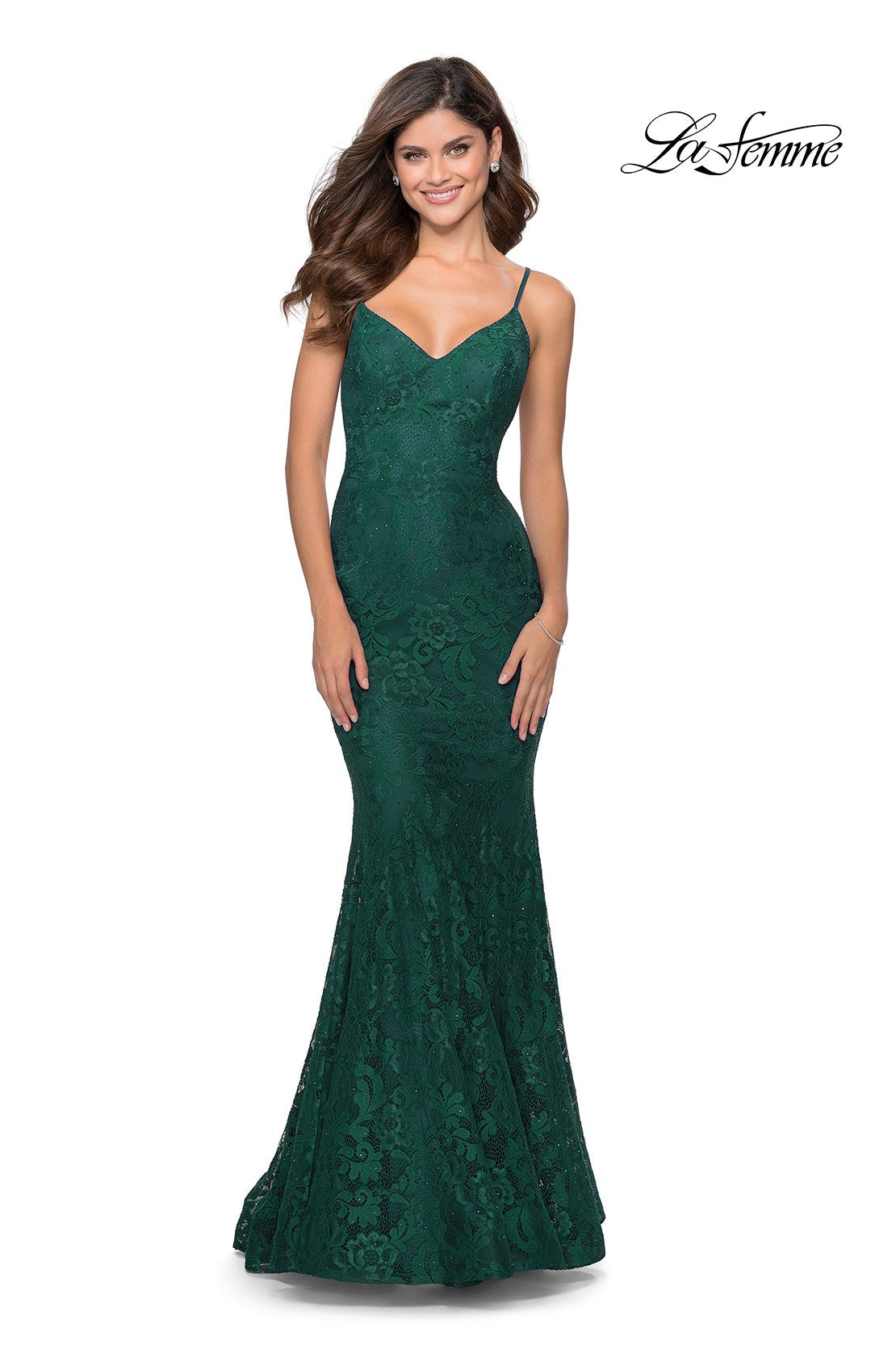 La Femme 28504 prom dress images. La Femme 28504 is available in these colors: Dark Berry, Emerald, Navy, White Nude.