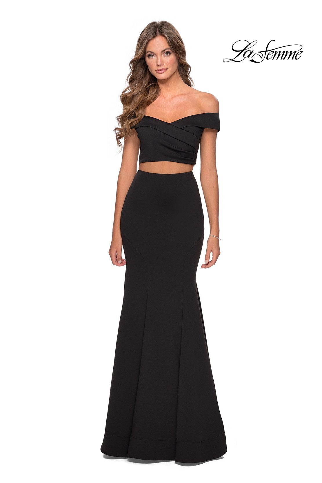 La Femme 28521 prom dress images. La Femme 28521 is available in these colors: Black, Emerald, Navy.