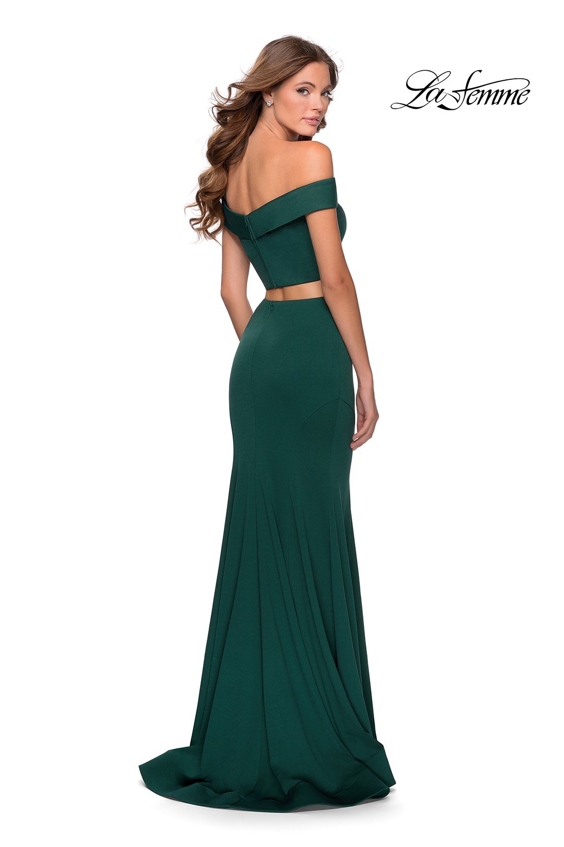 La Femme 28521 prom dress images. La Femme 28521 is available in these colors: Black, Emerald, Navy.