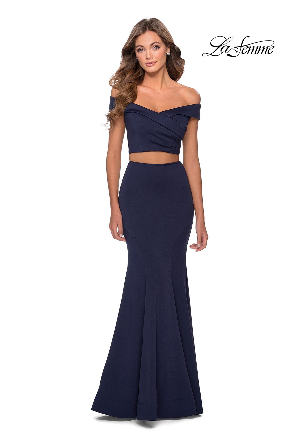 La Femme 28521 prom dress images. La Femme 28521 is available in these colors: Black, Emerald, Navy.