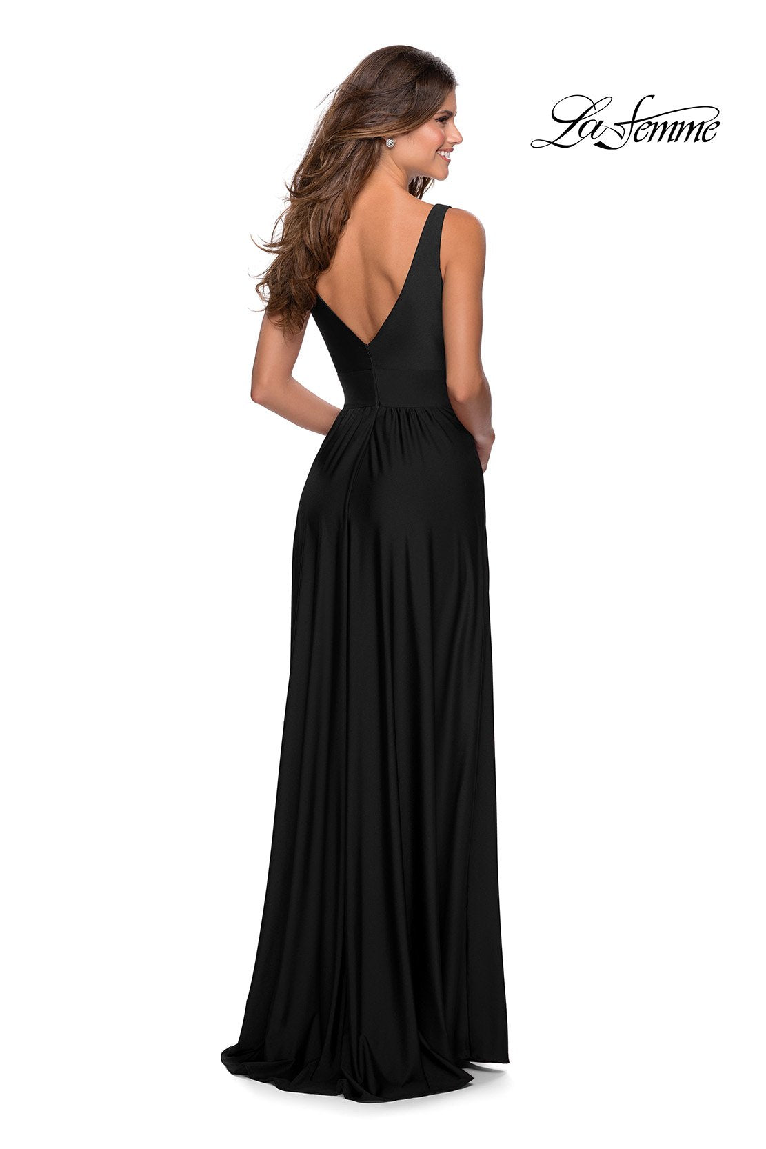 La Femme 28547 prom dress images. La Femme 28547 is available in these colors: Black, Dark Berry, Mauve, Nude, Silver.