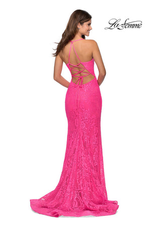 La Femme 28548 prom dress images.  La Femme 28548 is available in these colors: Emerald, Neon Pink, Pale Yellow, Red, Royal Blue.