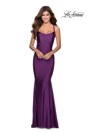 La Femme 28568 prom dress images.  La Femme 28568 is available in these colors: Black, Burgundy, Emerald, Royal Blue, Royal Purple.