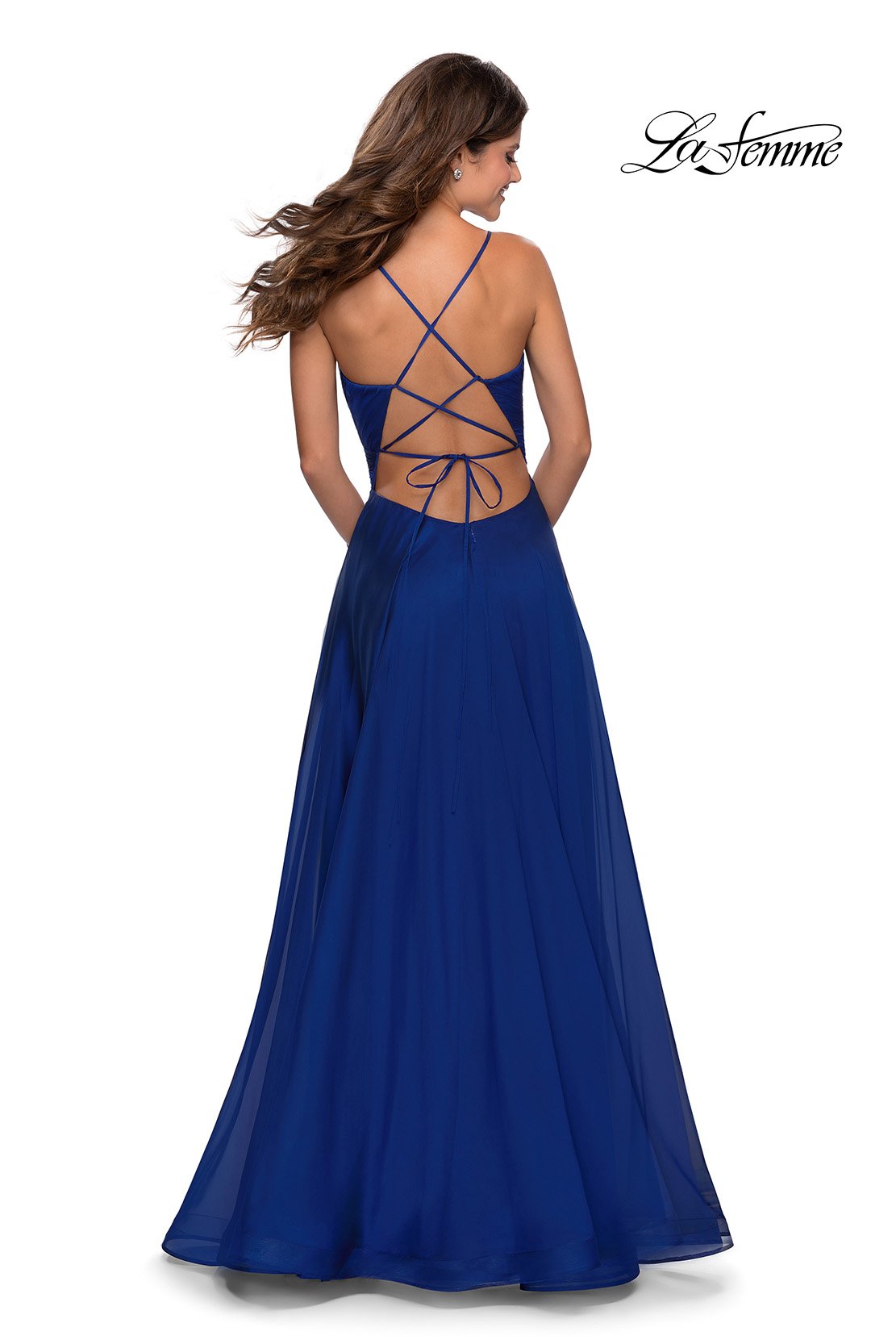 La Femme 28575 prom dress images. La Femme 28575 is available in these colors: Emerald, Marine Blue, Wine.