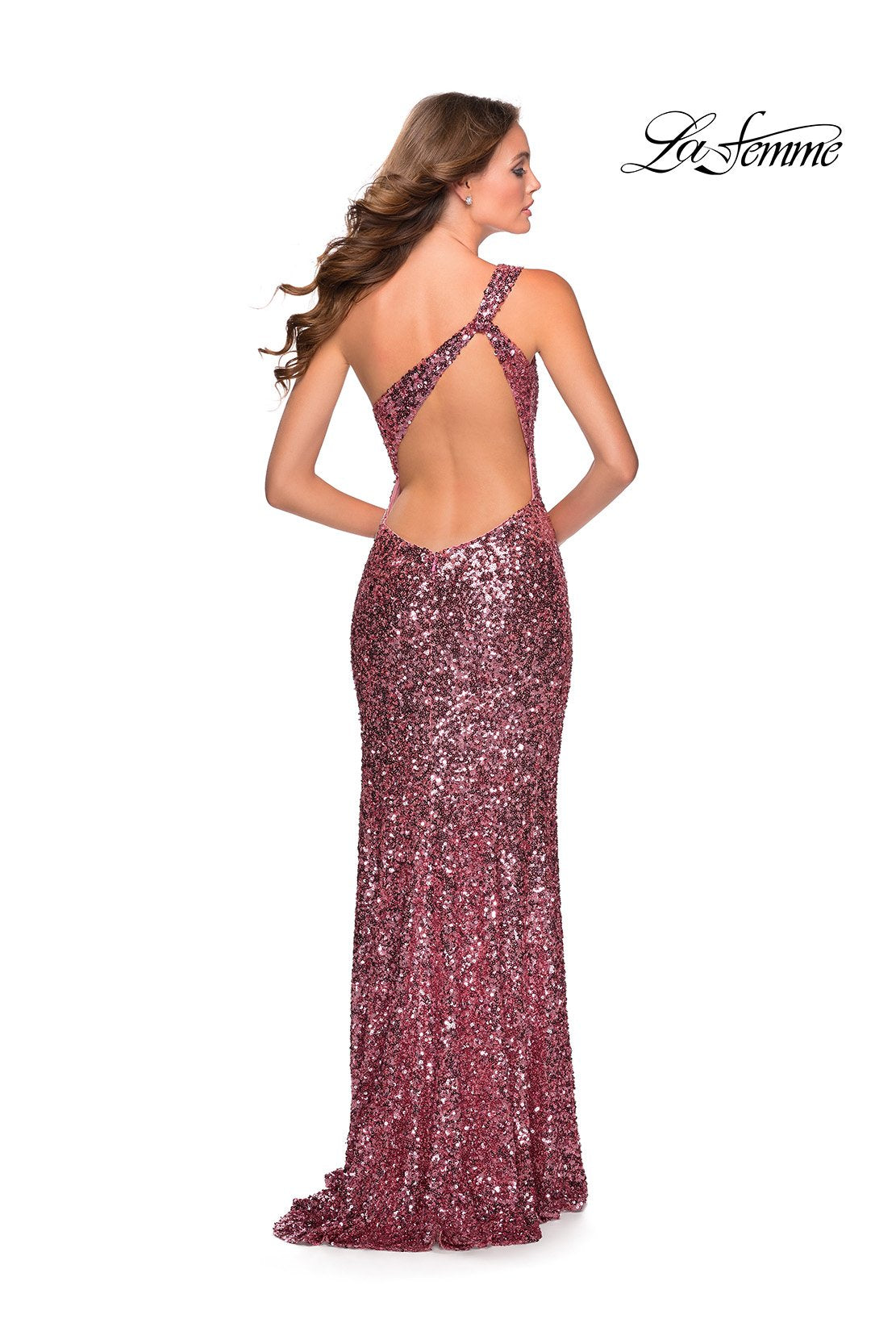 La Femme 28596 prom dress images. La Femme 28596 is available in these colors: Light Blue, Pink, Silver.