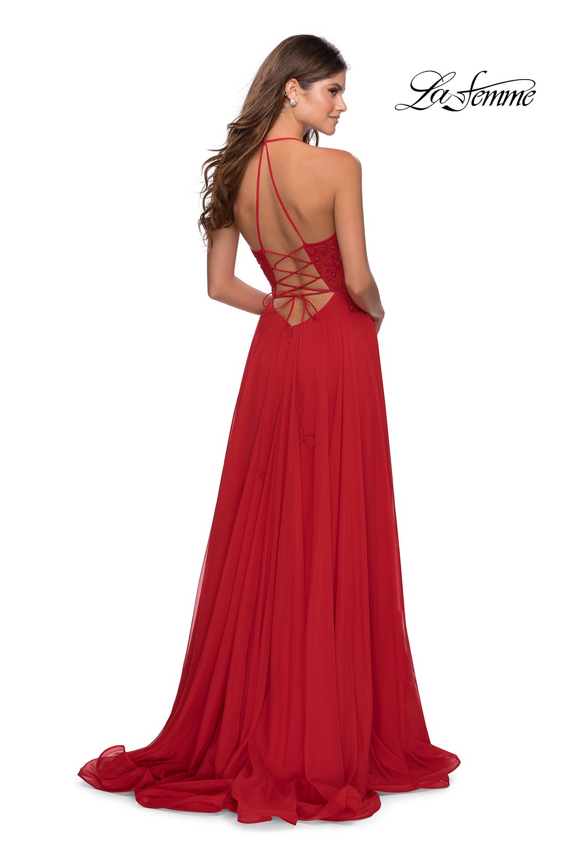 La Femme 28600 prom dress images. La Femme 28600 is available in these colors: Red.