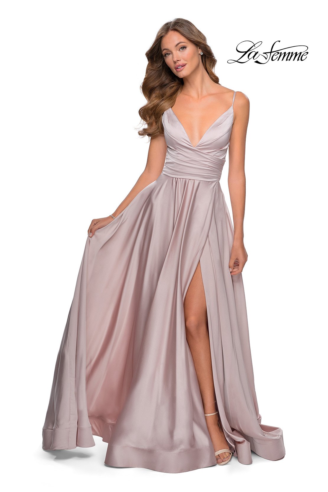 La Femme 28607 prom dress images.  La Femme 28607 is available in these colors: Emerald, Mauve, Navy, Pale Yellow, Royal Blue, Royal Purple.