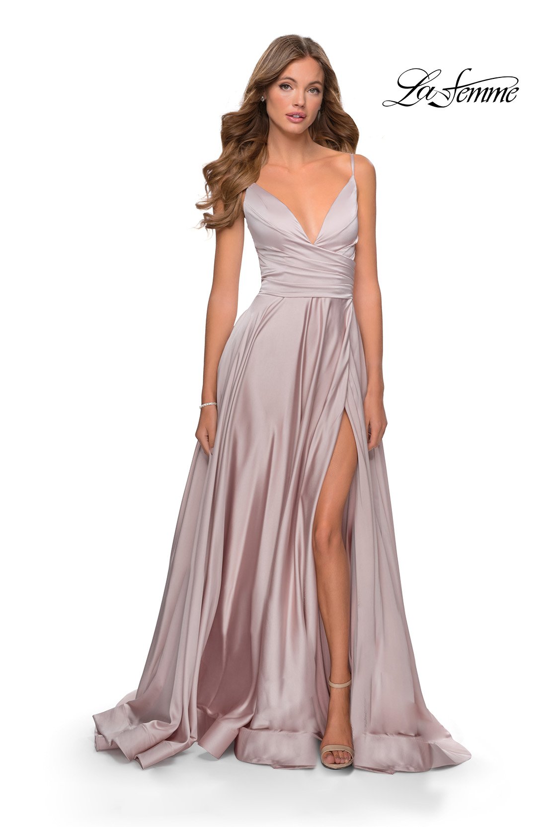 La Femme 28607 prom dress images.  La Femme 28607 is available in these colors: Emerald, Mauve, Navy, Pale Yellow, Royal Blue, Royal Purple.