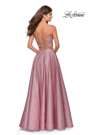 La Femme 28618 prom dress images.  La Femme 28618 is available in these colors: Light Gold, Marine Blue, Mint, Pink.