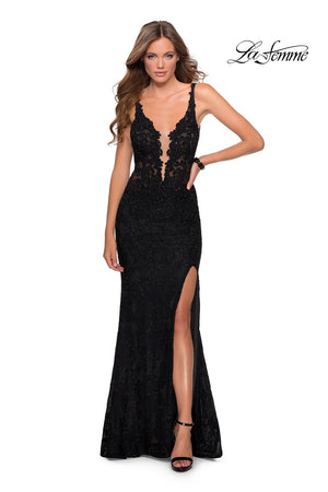 La Femme 28648 prom dress images.  La Femme 28648 is available in these colors: Black, Dark Berry.