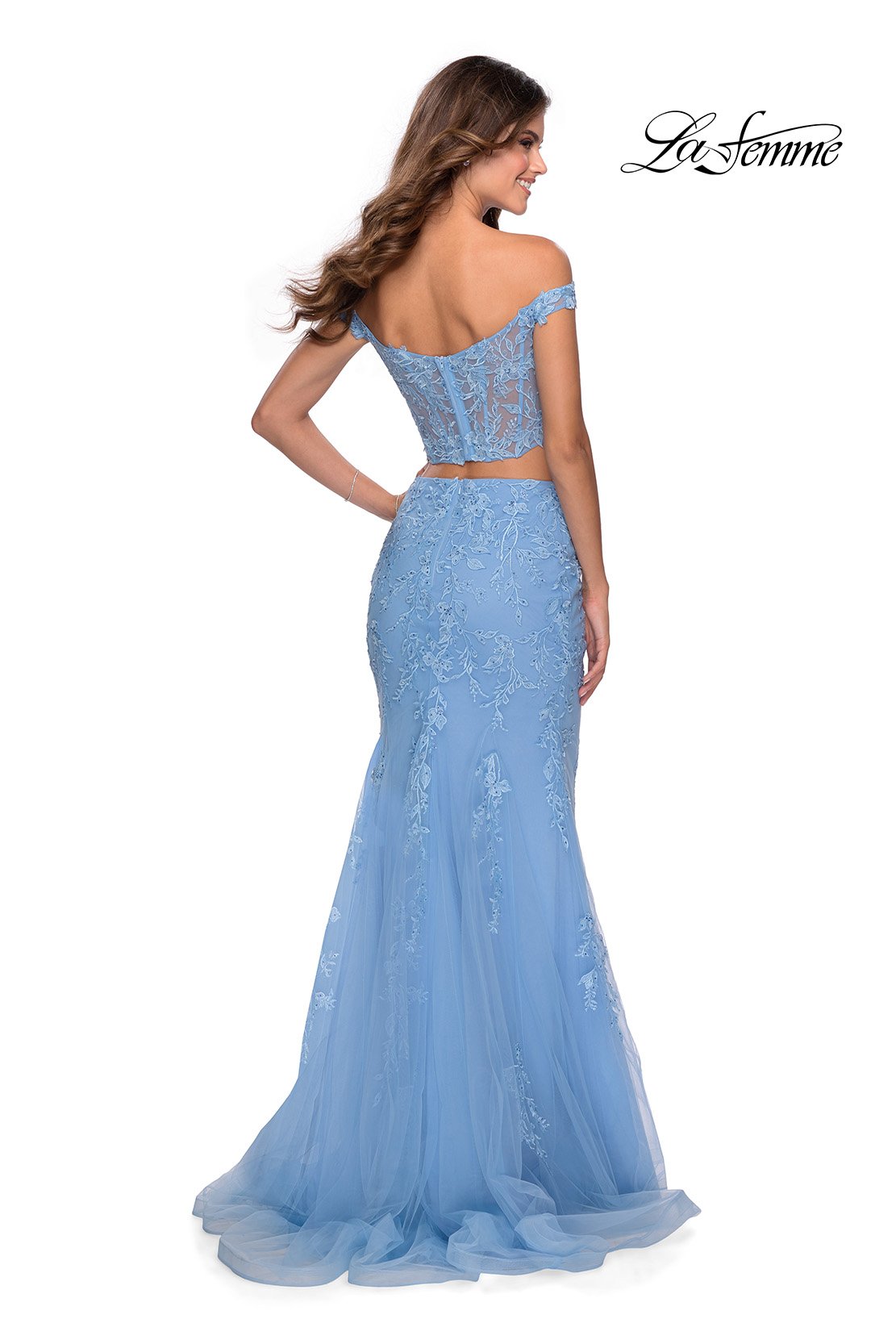 La Femme 28682 prom dress images. La Femme 28682 is available in these colors: Cloud Blue.