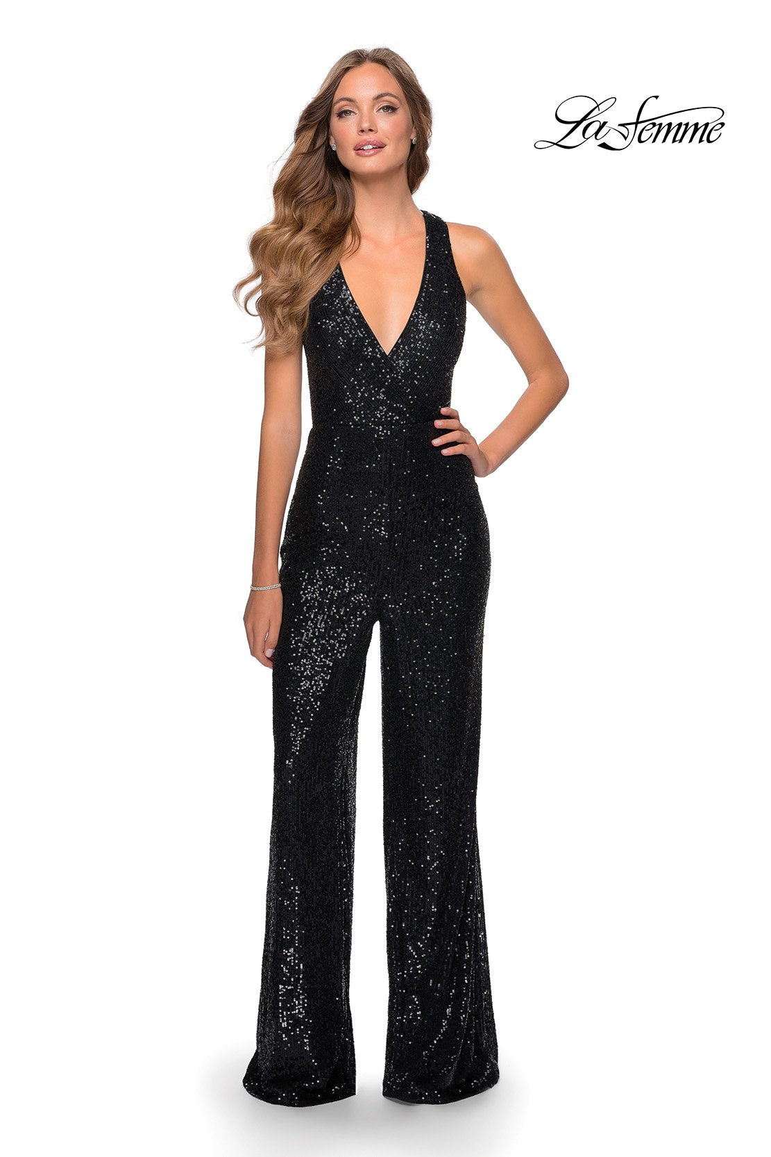 La Femme 28719 prom dress images. La Femme 28719 is available in these colors: Black, Silver, White.