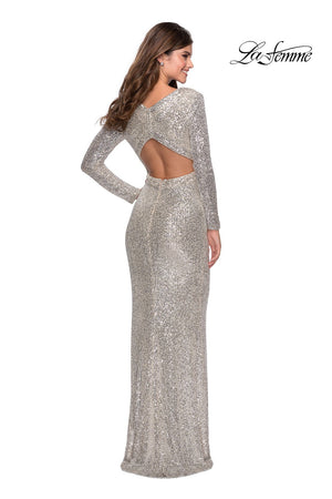 La Femme 28743 prom dress images.  La Femme 28743 is available in these colors: Champagne, Silver.