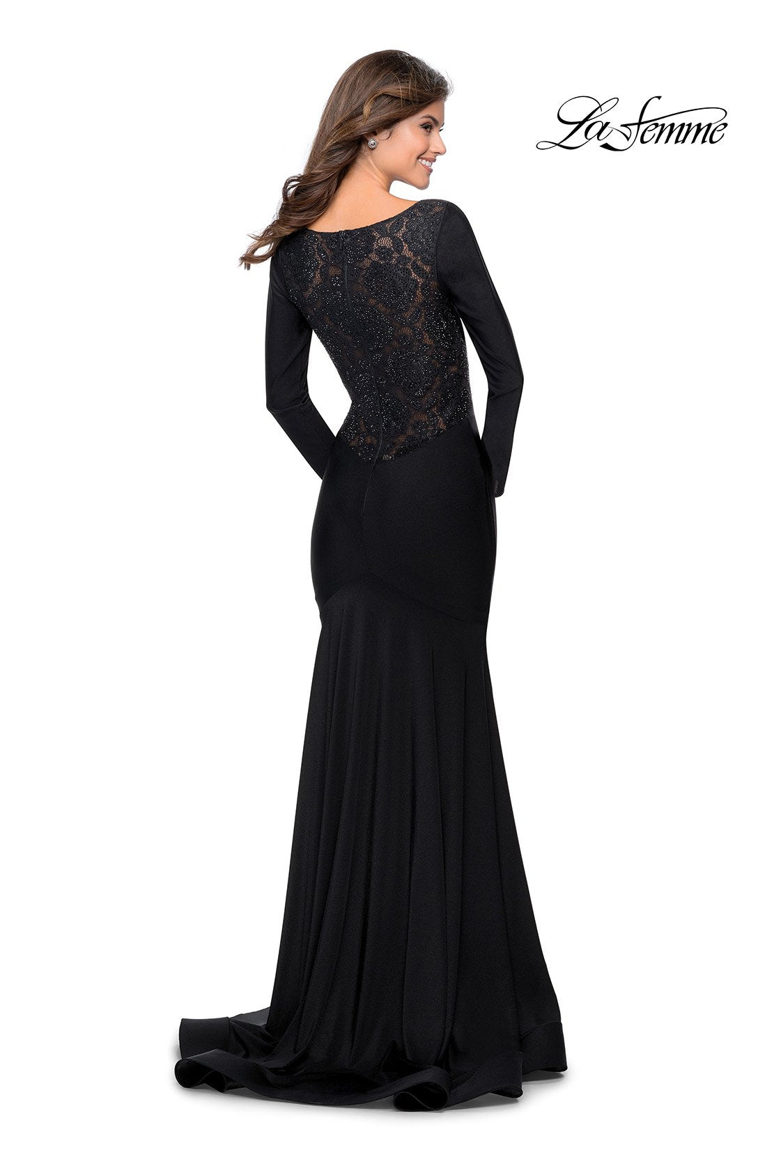La Femme 28906 prom dress images. La Femme 28906 is available in these colors: Black.