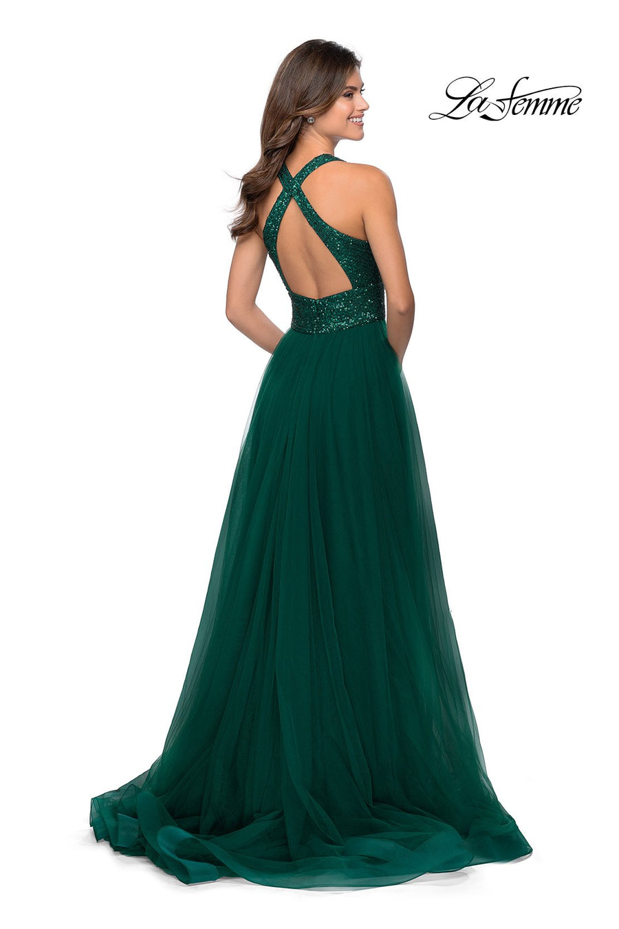 La Femme 28908 prom dress images.  La Femme 28908 is available in these colors: Emerald, Red, Royal Blue.
