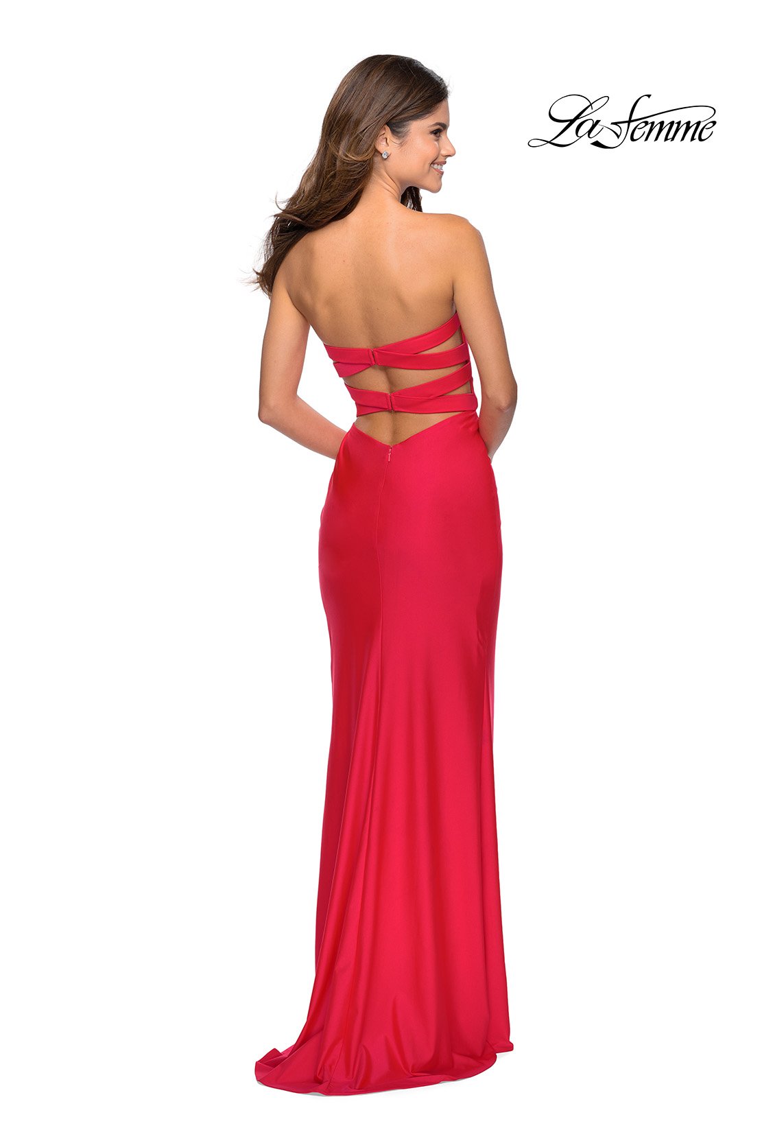 La Femme 28944 prom dress images. La Femme 28944 is available in these colors: Black, Neon Coral.