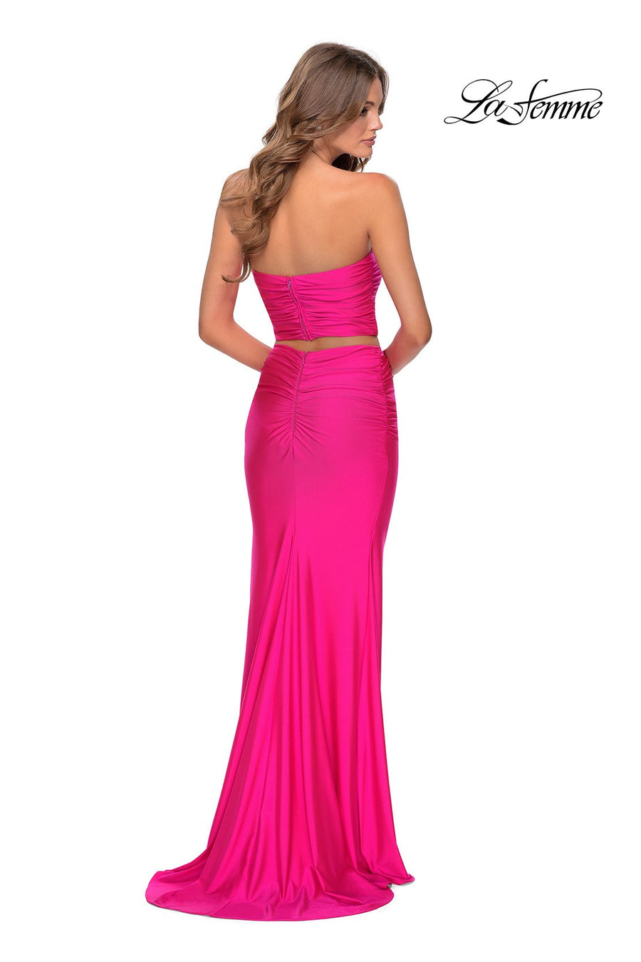 La Femme 28972 prom dress images.  La Femme 28972 is available in these colors: Neon Green, Neon Pink, Neon Yellow.
