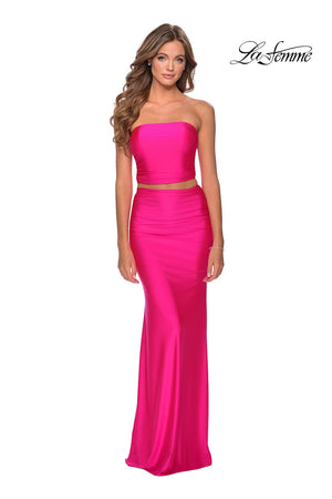 La Femme 28972 prom dress images.  La Femme 28972 is available in these colors: Neon Green, Neon Pink, Neon Yellow.
